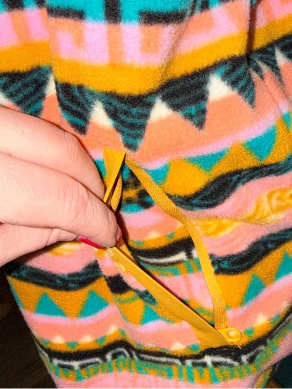 Colorful Aztec-Print Snap Pullover with Yellow Trim - Picture 3 of 5